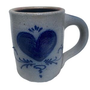 Vintage Rockdale Union Stoneware Handcrafted Blue Heart Ceramic Mugs